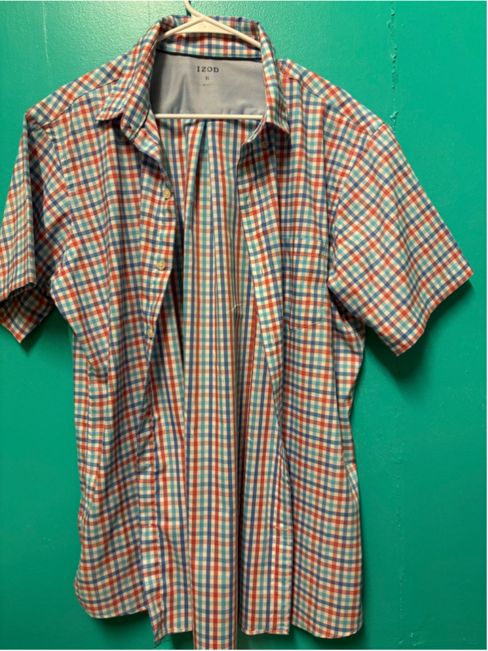Men's IZOD Casual Button Down Shirt XL Blue Red Plaid